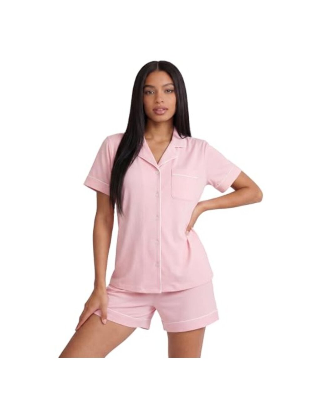 Women's Pajama Shorts Set Button Down Notched Collar Two Pockets Sleepwear